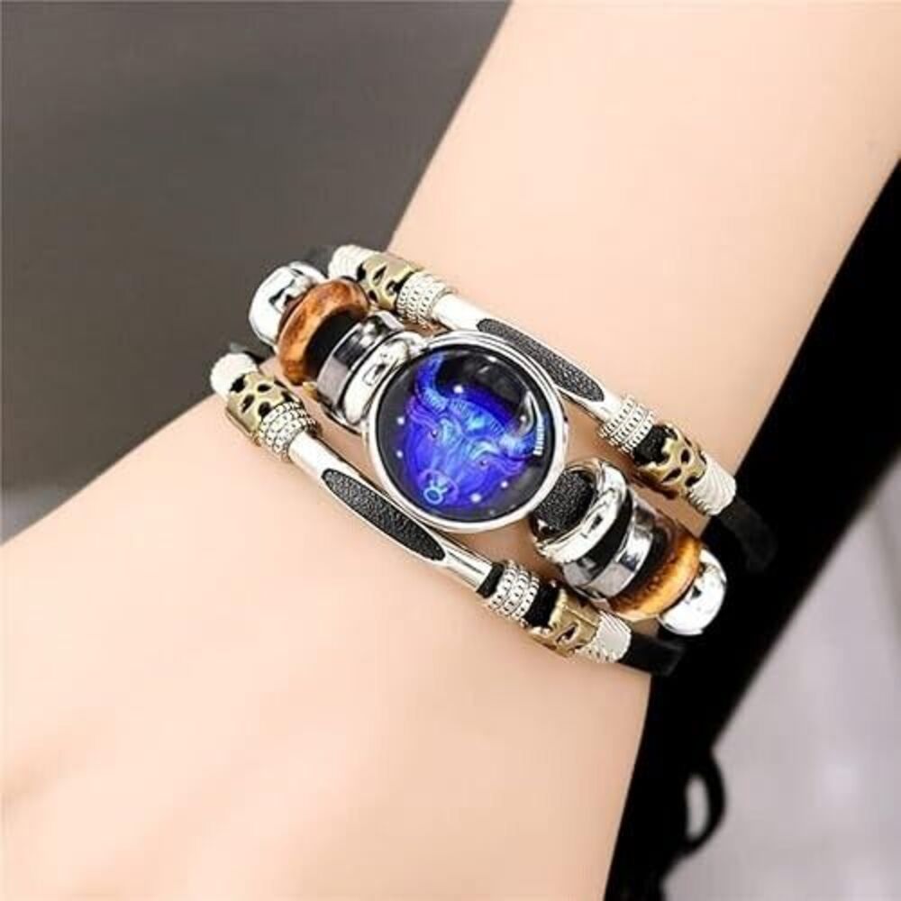 Multilayer Leather Zodiac Bracelet SAGITTARIUS Constellation Snap Wristband Cuff